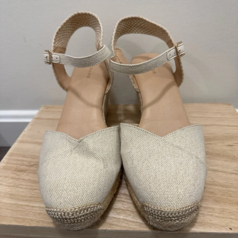 Alex Marie Cream & Beige Fabric Espadrille Wedge Heel 10